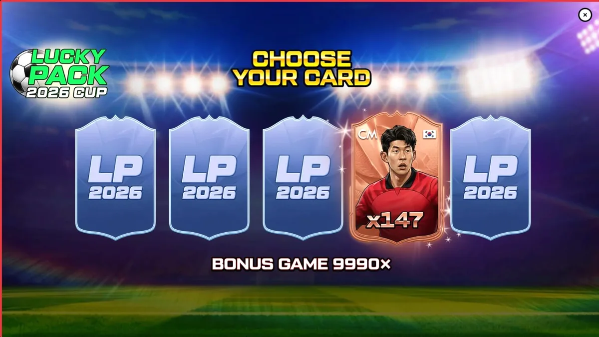 Interface vibrante do slot Lucky Pack 2026 Cup com temática de estádio de futebol